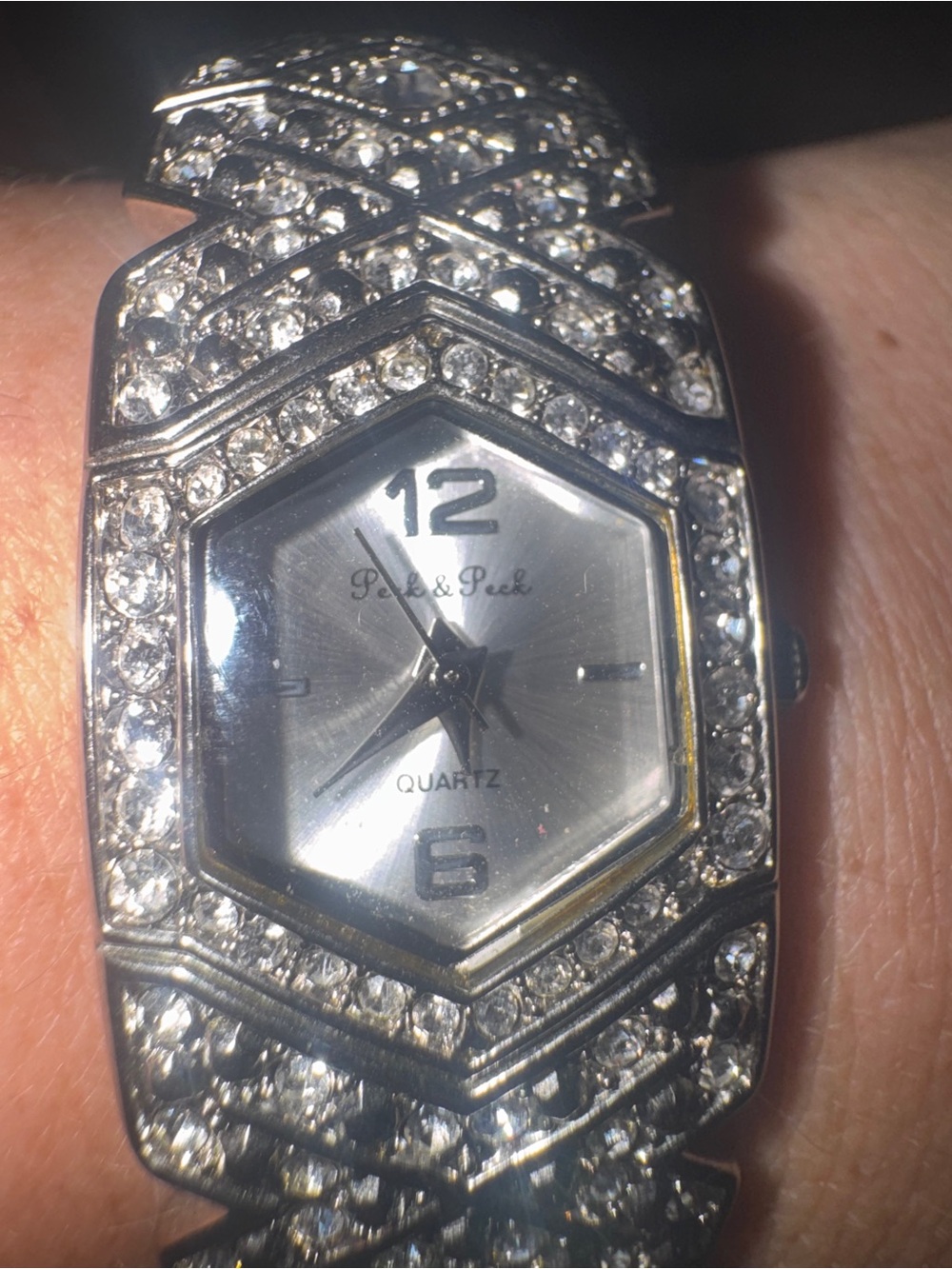 Peck & Peck Silver-Tone Crystal Bracelet Watch